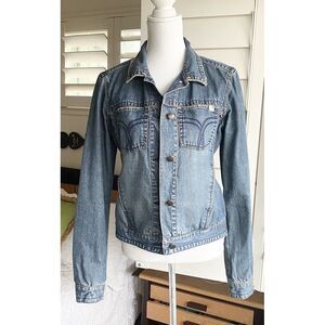 Hurley Jean Jacket Womens L Trucker Denim Button Collar Coat Blue‎ Y2K